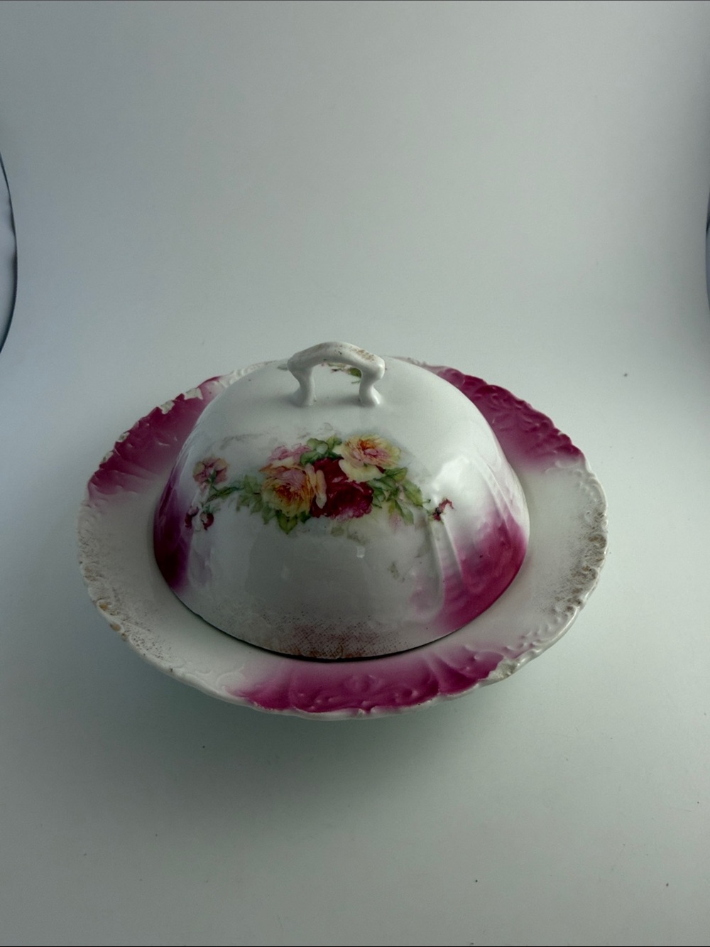 Antique  Butter Dish 3 Piece Domed Lid, Plate & Insert